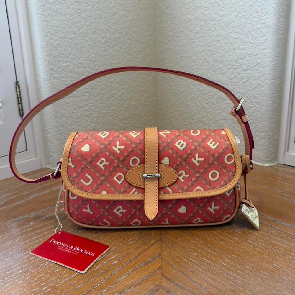 NWT RARE Vintage Dooney & Bourke Red Monogram Small Flap Heart Shoulder Bag